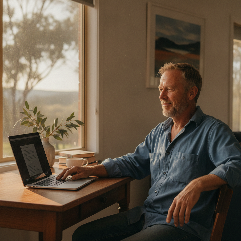 Professional computer clean-out in Wellington Forest (6236) — a happy Western Australia resident at home with a spotless, fast, quiet machine