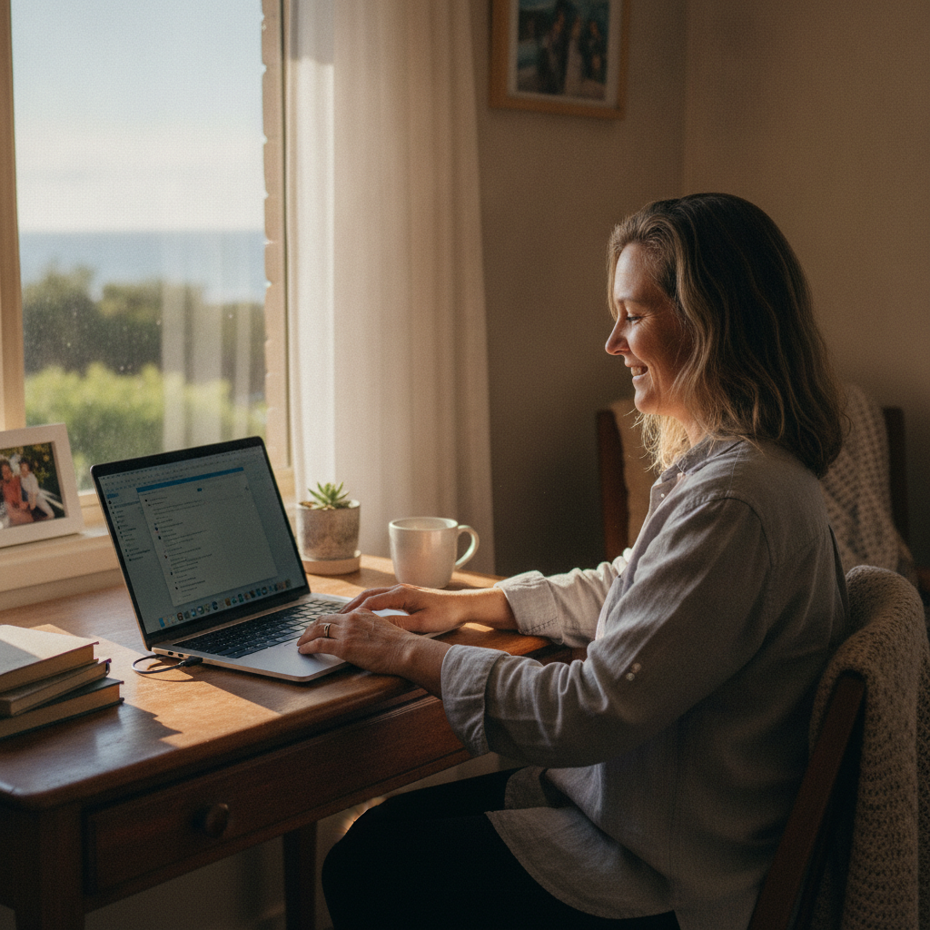 Professional computer clean-out in Werri Beach (2534) — a happy New South Wales resident at home with a spotless, fast, quiet machine