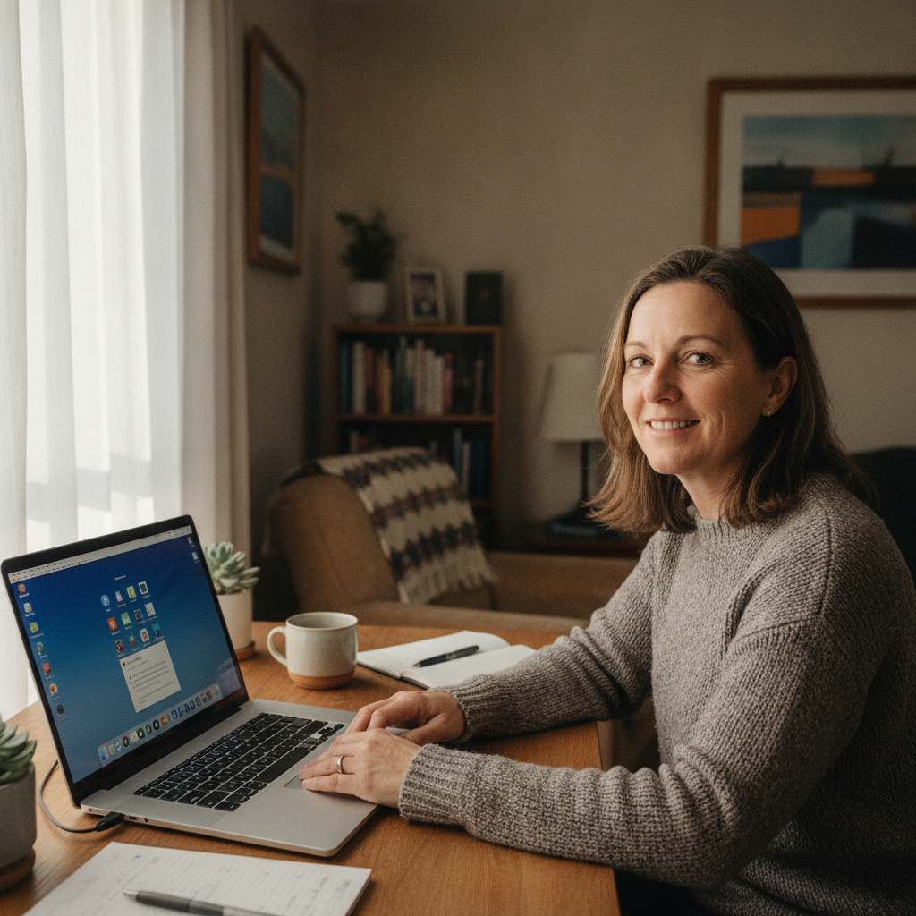 Professional computer clean-out in West Devonport (7310) — a happy Tasmania resident at home with a spotless, fast, quiet machine