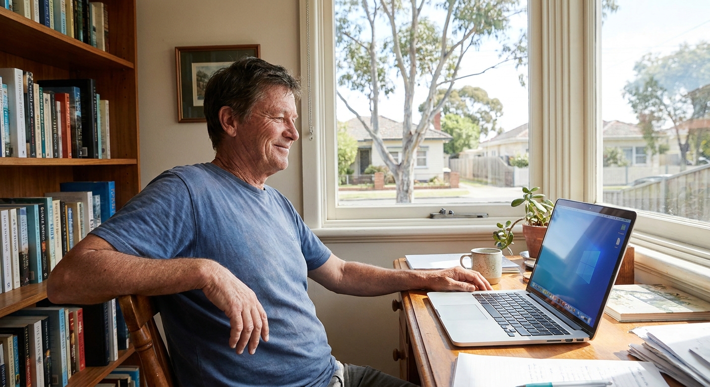 Professional computer clean-out in West Footscray (3012) — a happy Victoria resident at home with a spotless, fast, quiet machine