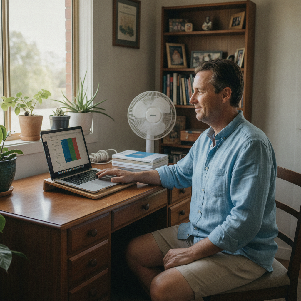 Professional computer clean-out in West Wallsend (2286) — a happy New South Wales resident at home with a spotless, fast, quiet machine