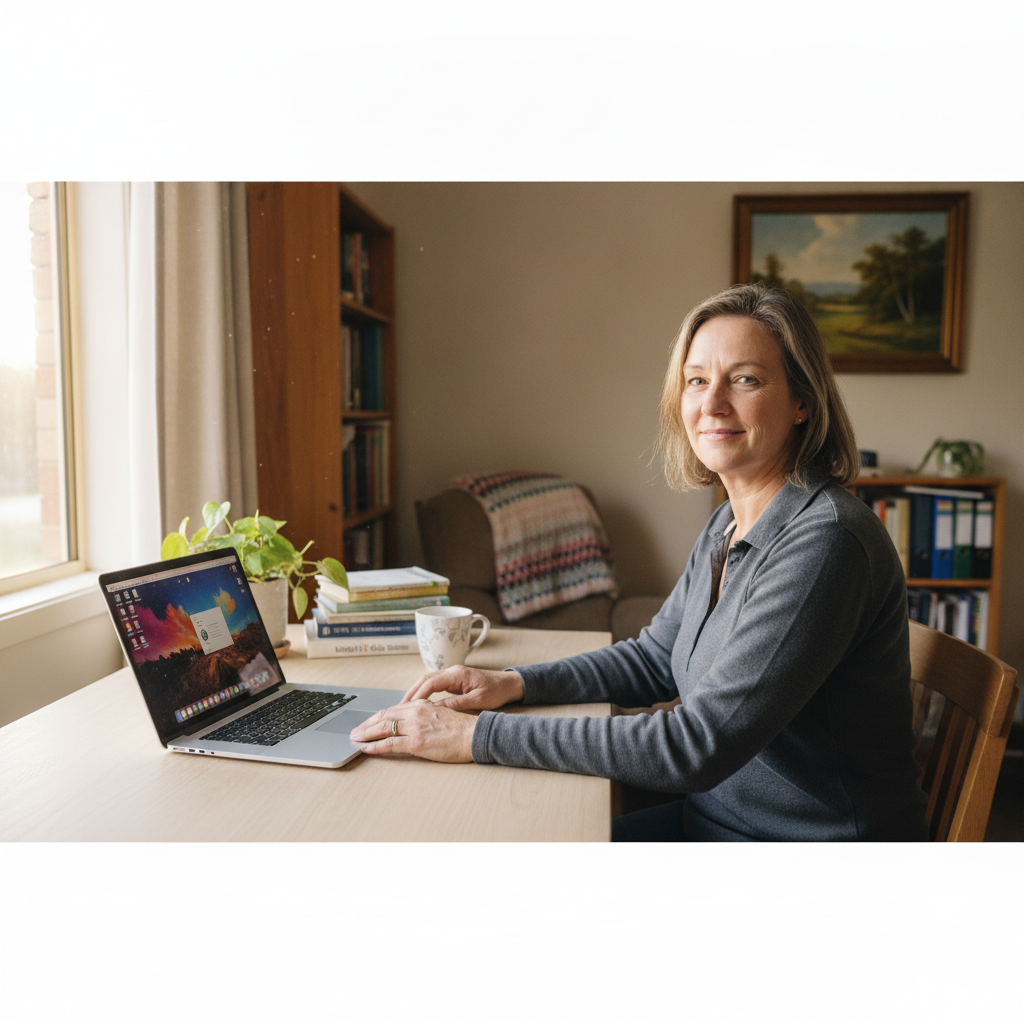 Professional computer clean-out in Wheeo (2583) — a happy New South Wales resident at home with a spotless, fast, quiet machine