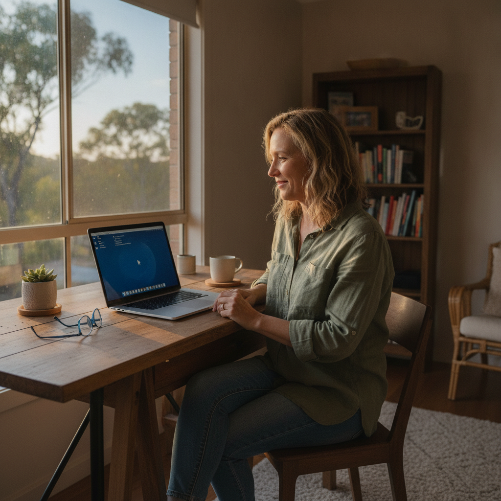 Professional computer clean-out in Wiangaree (2474) — a happy New South Wales resident at home with a spotless, fast, quiet machine
