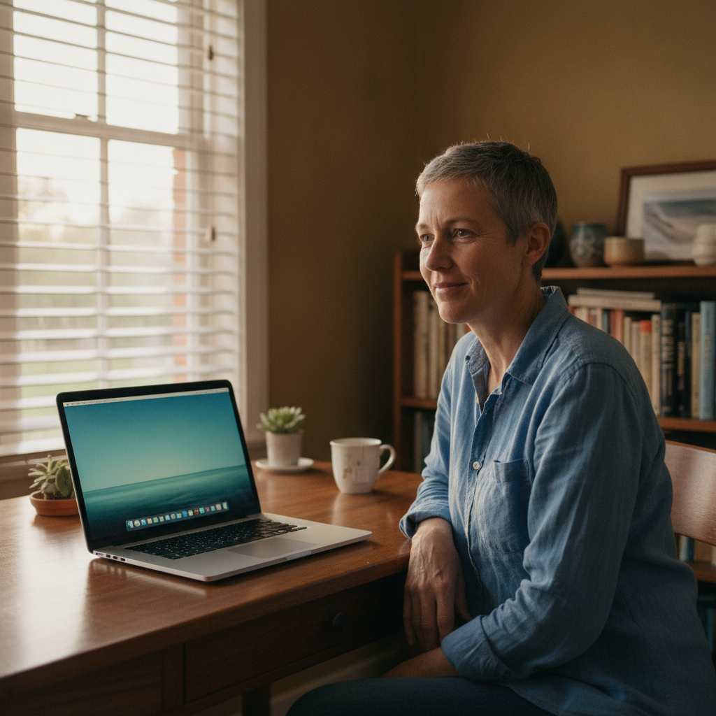 Professional computer clean-out in Wiarborough (2580) — a happy New South Wales resident at home with a spotless, fast, quiet machine