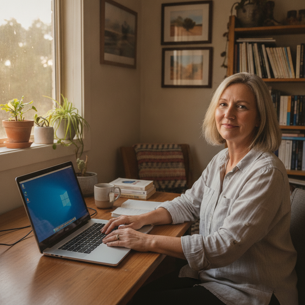 Professional computer clean-out in Widgelli (2680) — a happy New South Wales resident at home with a spotless, fast, quiet machine