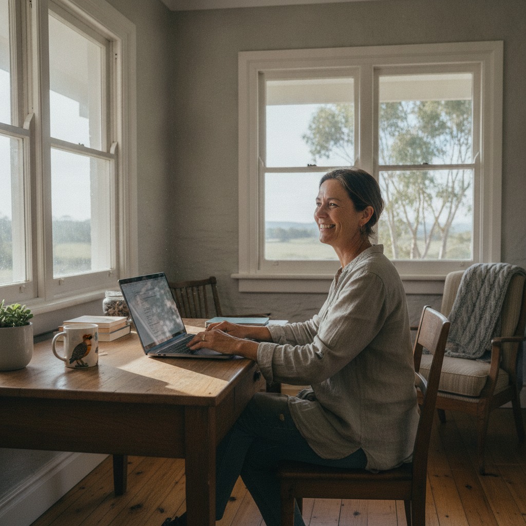 Professional computer clean-out in Willunga (5172) — a happy South Australia resident at home with a spotless, fast, quiet machine