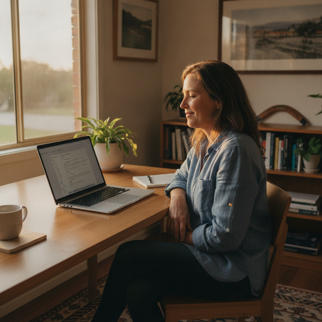 Professional computer clean-out in Windowie (2720) — a happy New South Wales resident at home with a spotless, fast, quiet machine