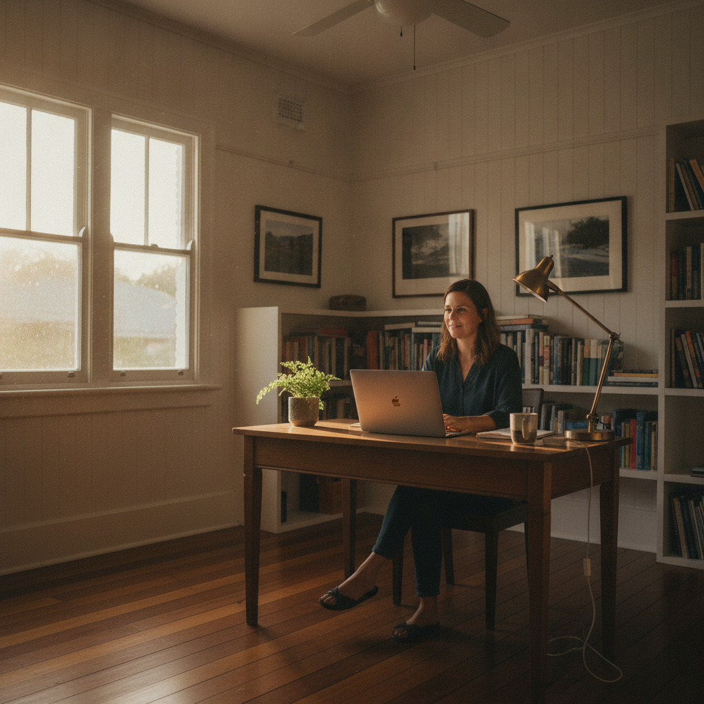 Professional computer clean-out in Windsor (4030) — a happy Queensland resident at home with a spotless, fast, quiet machine
