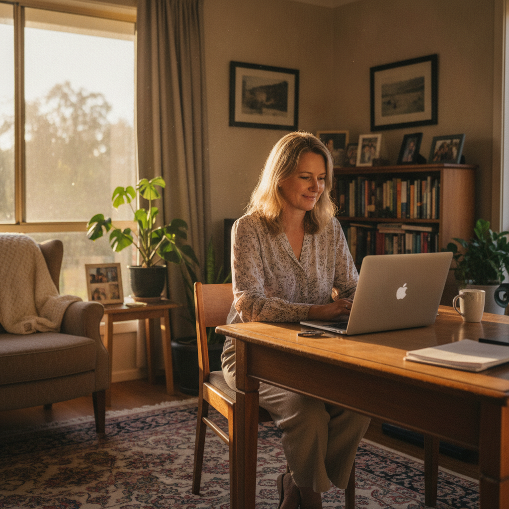 Professional computer clean-out in Wollogorang (2581) — a happy New South Wales resident at home with a spotless, fast, quiet machine