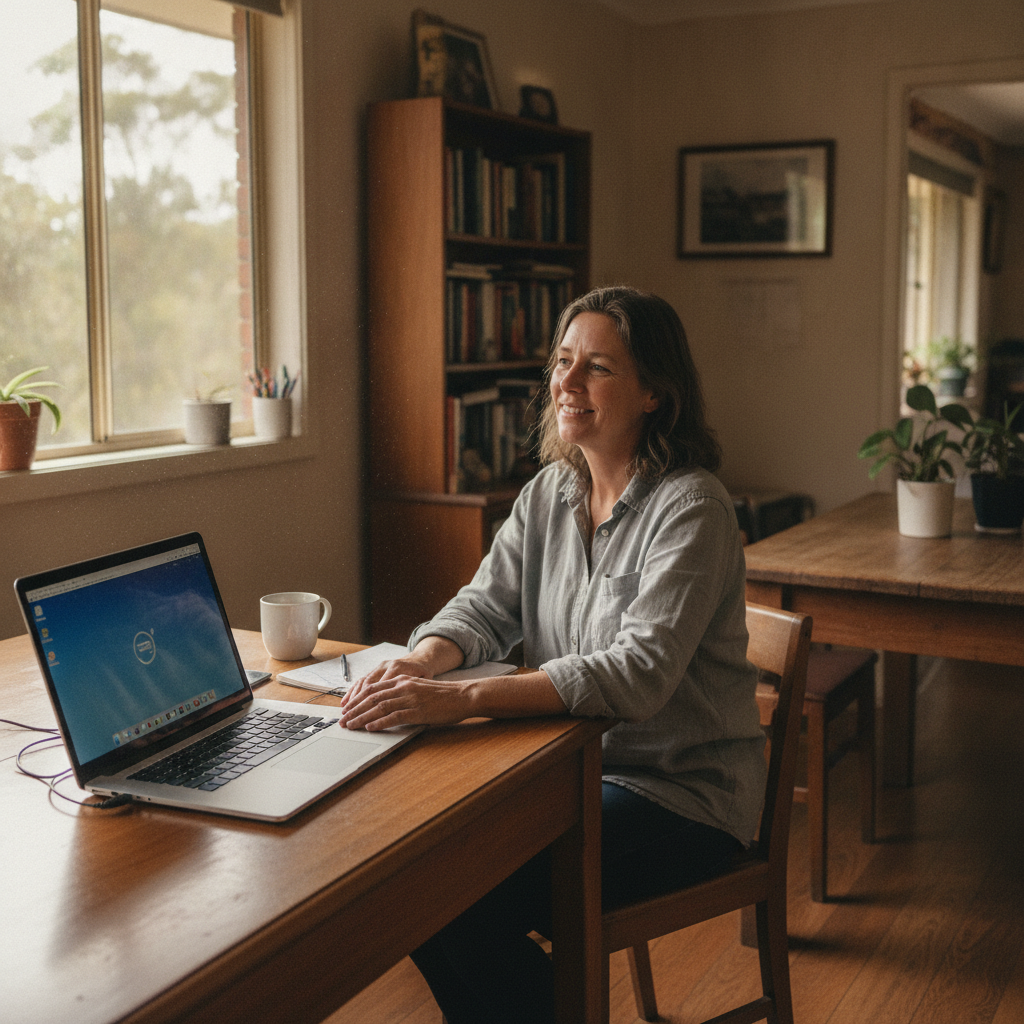 Professional computer clean-out in Wonboyn (2551) — a happy New South Wales resident at home with a spotless, fast, quiet machine