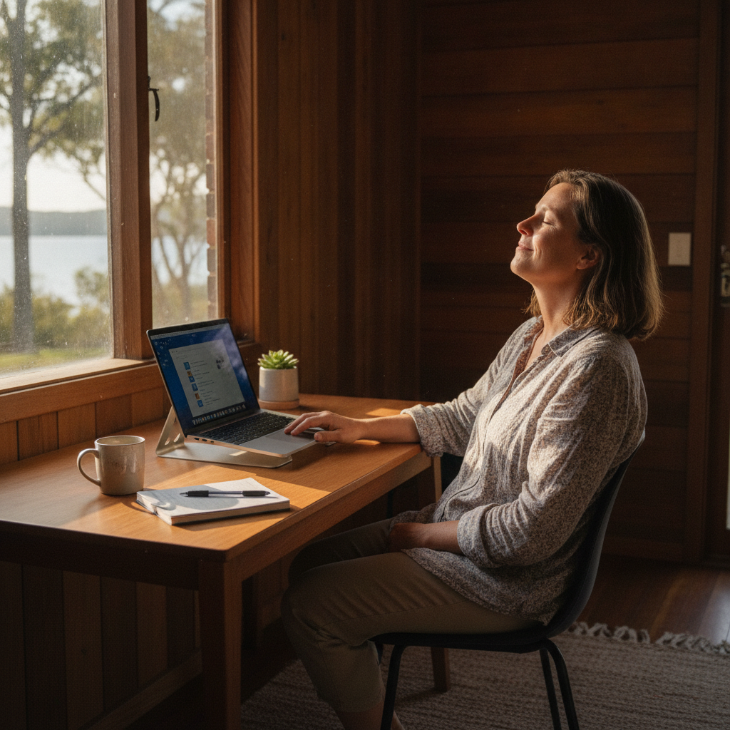 Professional computer clean-out in Wonboyn Lake (2551) — a happy New South Wales resident at home with a spotless, fast, quiet machine