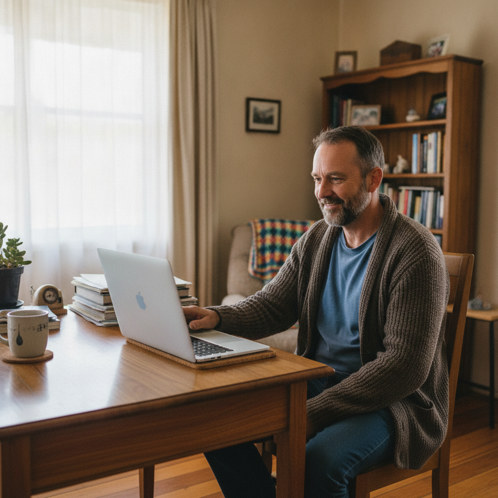 Professional computer clean-out in Wondalga (2729) — a happy New South Wales resident at home with a spotless, fast, quiet machine