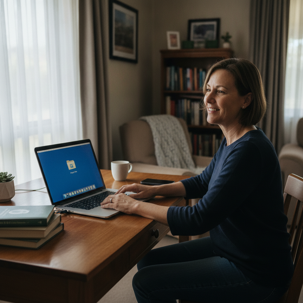 Professional computer clean-out in Woodbridge (6056) — a happy Western Australia resident at home with a spotless, fast, quiet machine