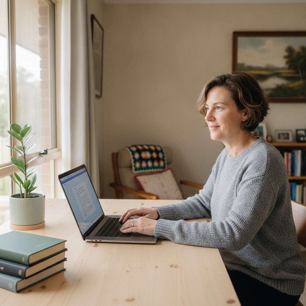 Professional computer clean-out in Woodville Gardens (5012) — a happy South Australia resident at home with a spotless, fast, quiet machine