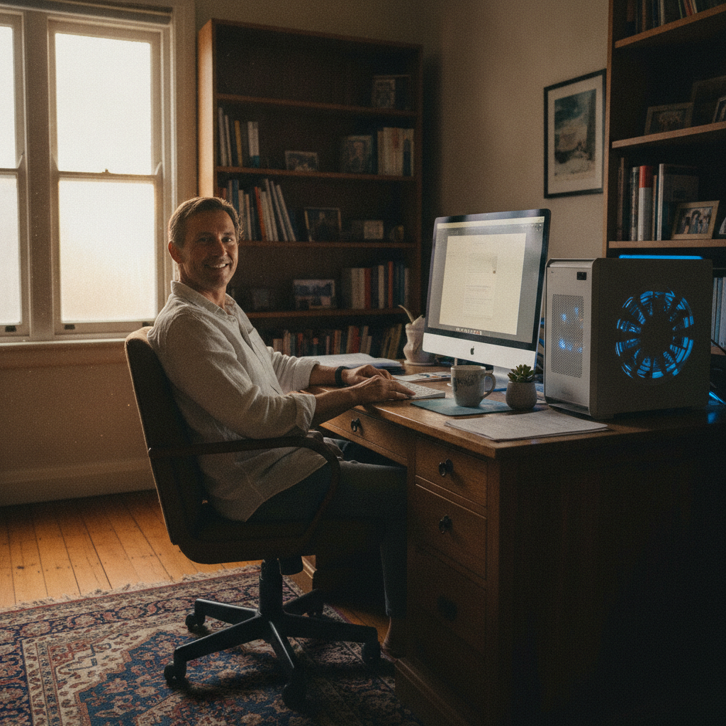 Computer cleaning in Woolwich (2110) — a local resident at home with a clean, fast, dust-free computer running cool and quiet