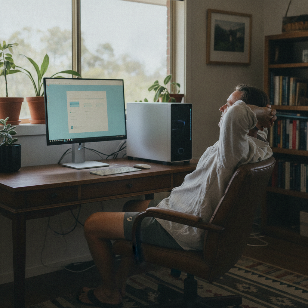 Professional computer clean-out in Woombah (2469) — a happy New South Wales resident at home with a spotless, fast, quiet machine