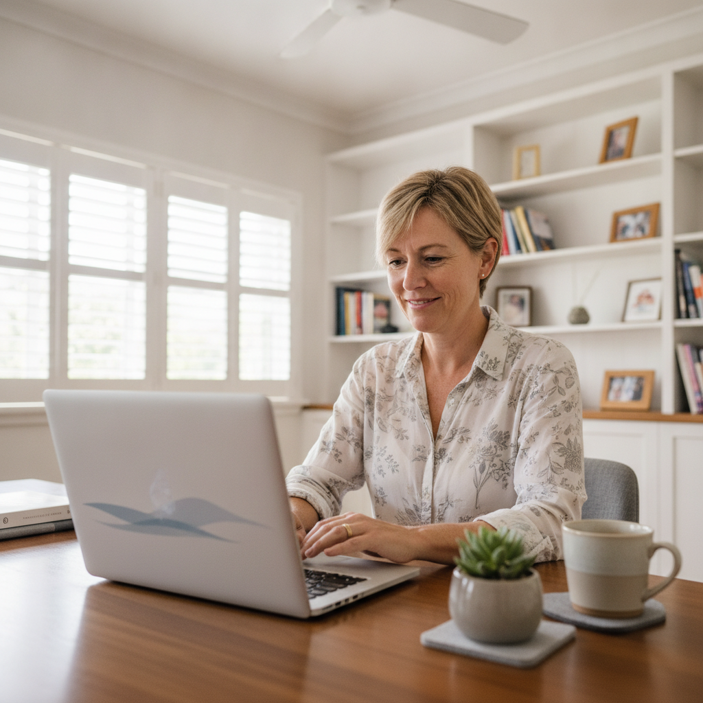 Professional computer clean-out in Woongoolba (4207) — a happy Queensland resident at home with a spotless, fast, quiet machine