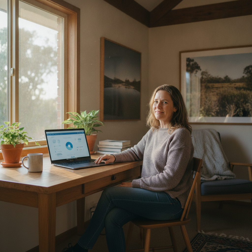 Professional computer clean-out in Wootton (2423) — a happy New South Wales resident at home with a spotless, fast, quiet machine