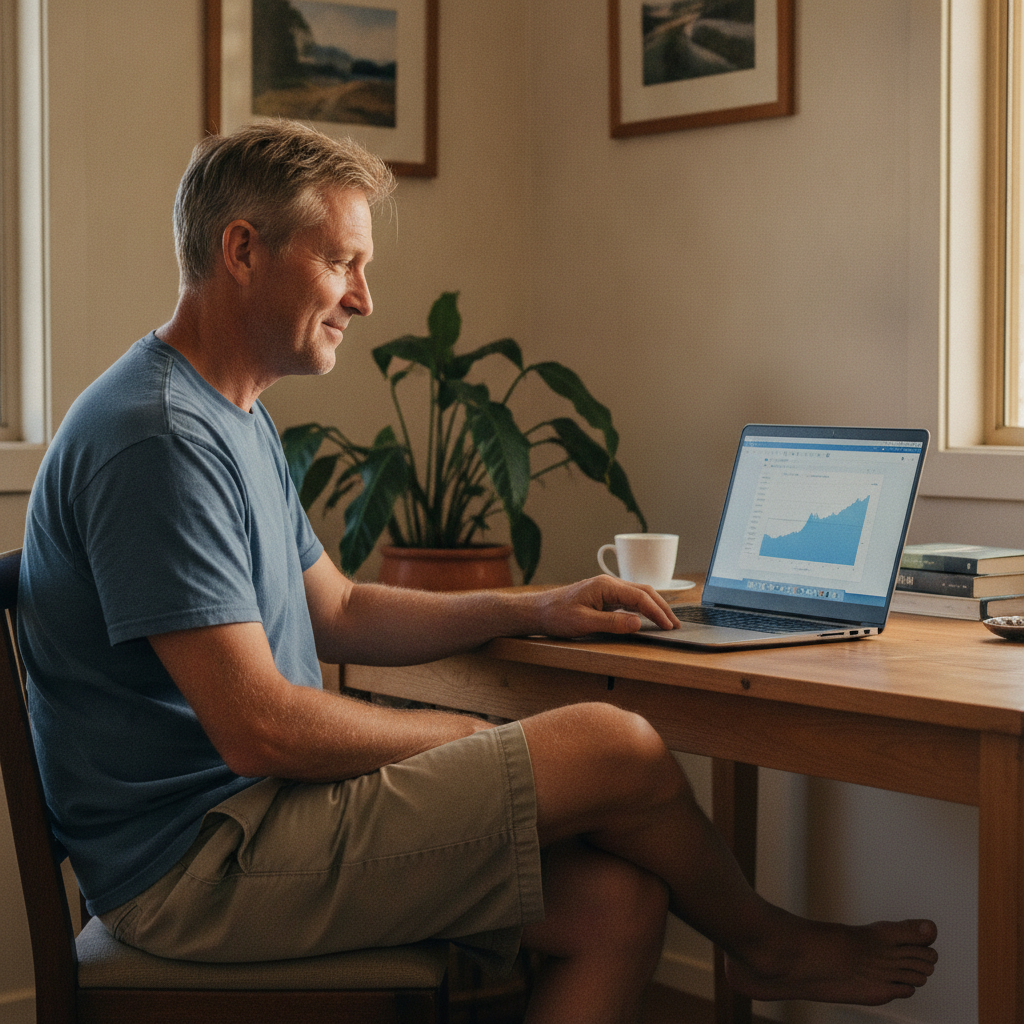 Professional computer clean-out in Wybong (2333) — a happy New South Wales resident at home with a spotless, fast, quiet machine