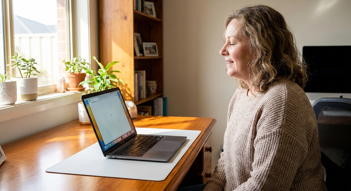 Professional computer clean-out in Wyndham Vale (3024) — a happy Victoria resident at home with a spotless, fast, quiet machine