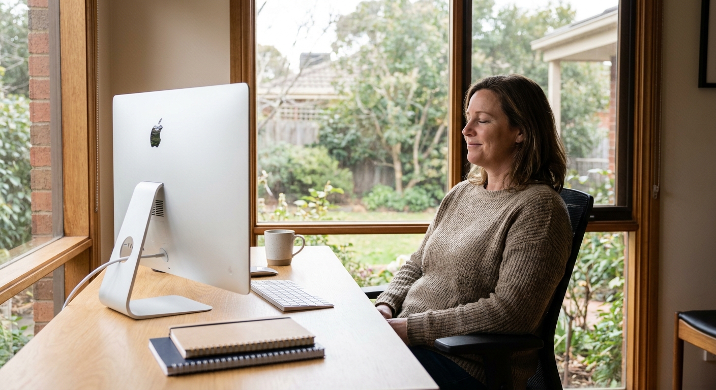 Professional computer clean-out in Yallambie (3085) — a happy Victoria resident at home with a spotless, fast, quiet machine
