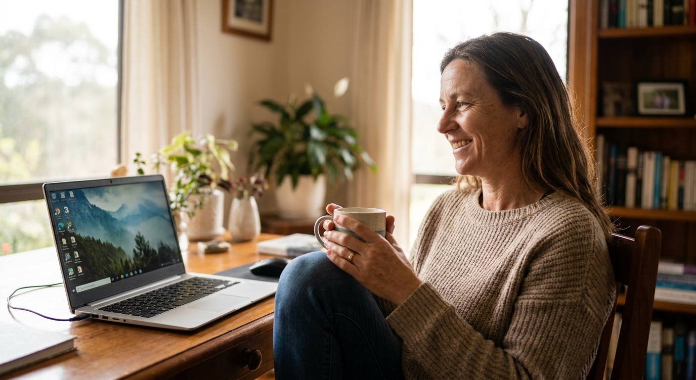 Computer cleaning in Yarra Glen (3775) — a local resident at home with a clean, fast, dust-free computer running cool and quiet