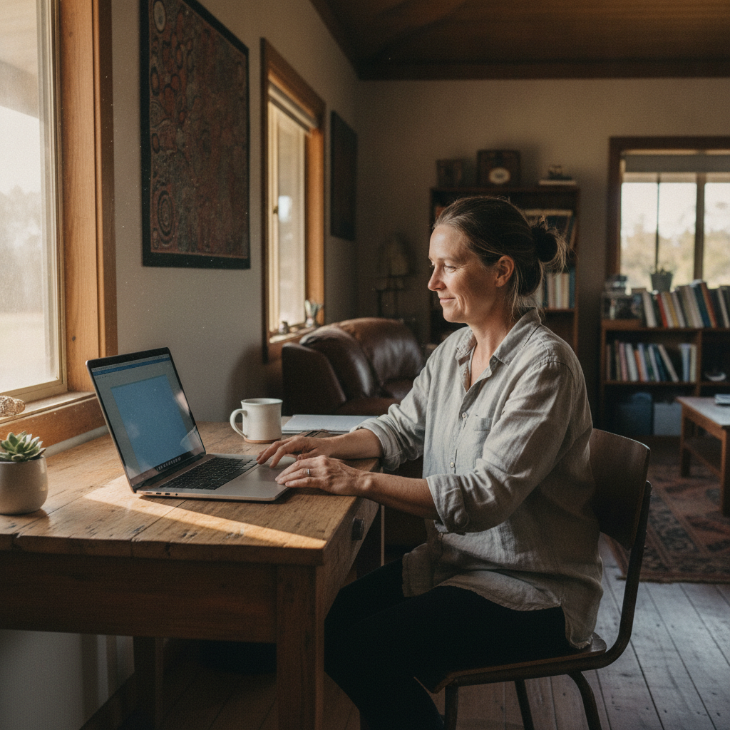 Professional computer clean-out in Yarrabandai (2875) — a happy New South Wales resident at home with a spotless, fast, quiet machine