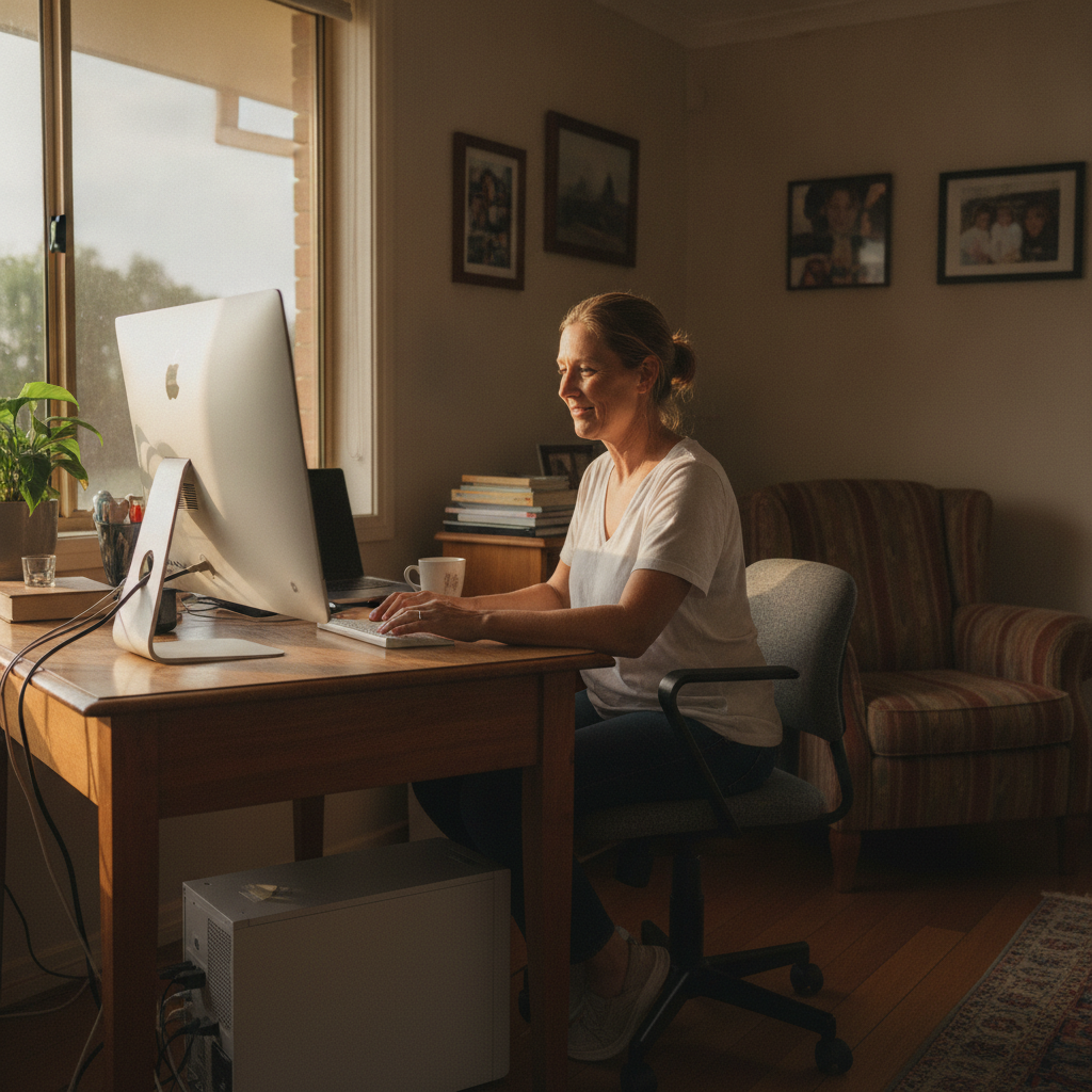 Professional computer clean-out in Yarragundry (2650) — a happy New South Wales resident at home with a spotless, fast, quiet machine