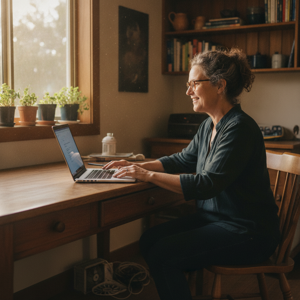 Professional computer clean-out in Yarrowford (2370) — a happy New South Wales resident at home with a spotless, fast, quiet machine
