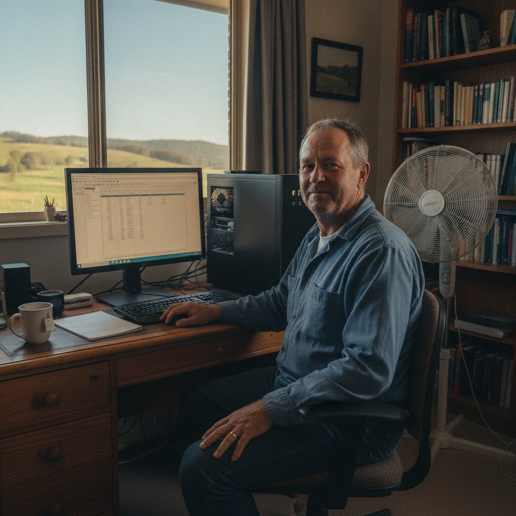 Professional computer clean-out in Yaven Creek (2729) — a happy New South Wales resident at home with a spotless, fast, quiet machine