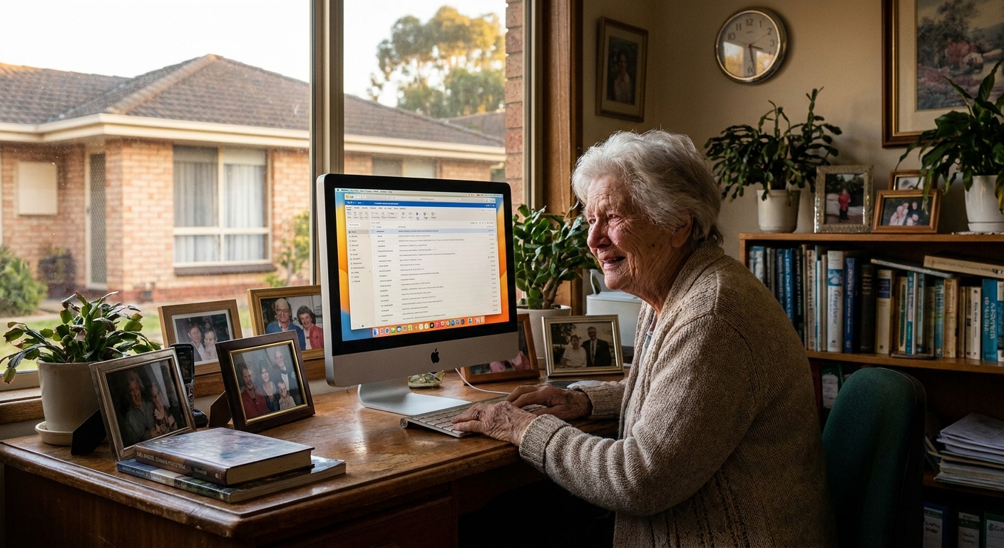 Computer repairs in Aberfoyle Park 5159 — a local resident at home, relieved their computer is working again after a fast repair