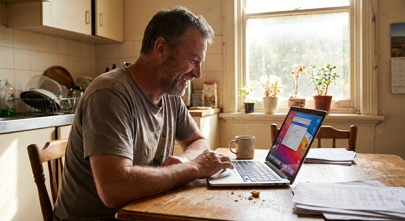 Computer repairs in Albert Park 5014 — a local resident at home, relieved their computer is working again after a fast repair