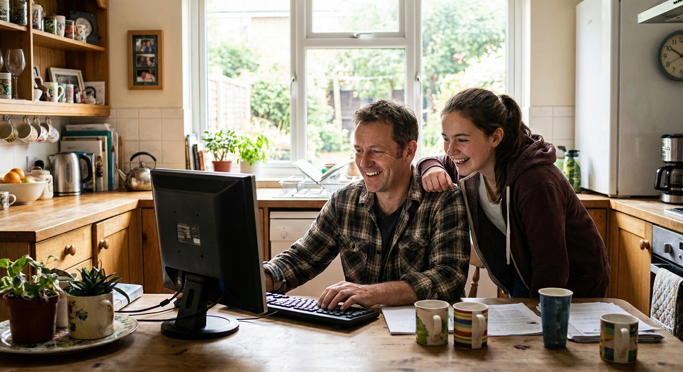 Computer repairs in Albion Heights 7050 — a local resident at home, relieved their computer is working again after a fast repair