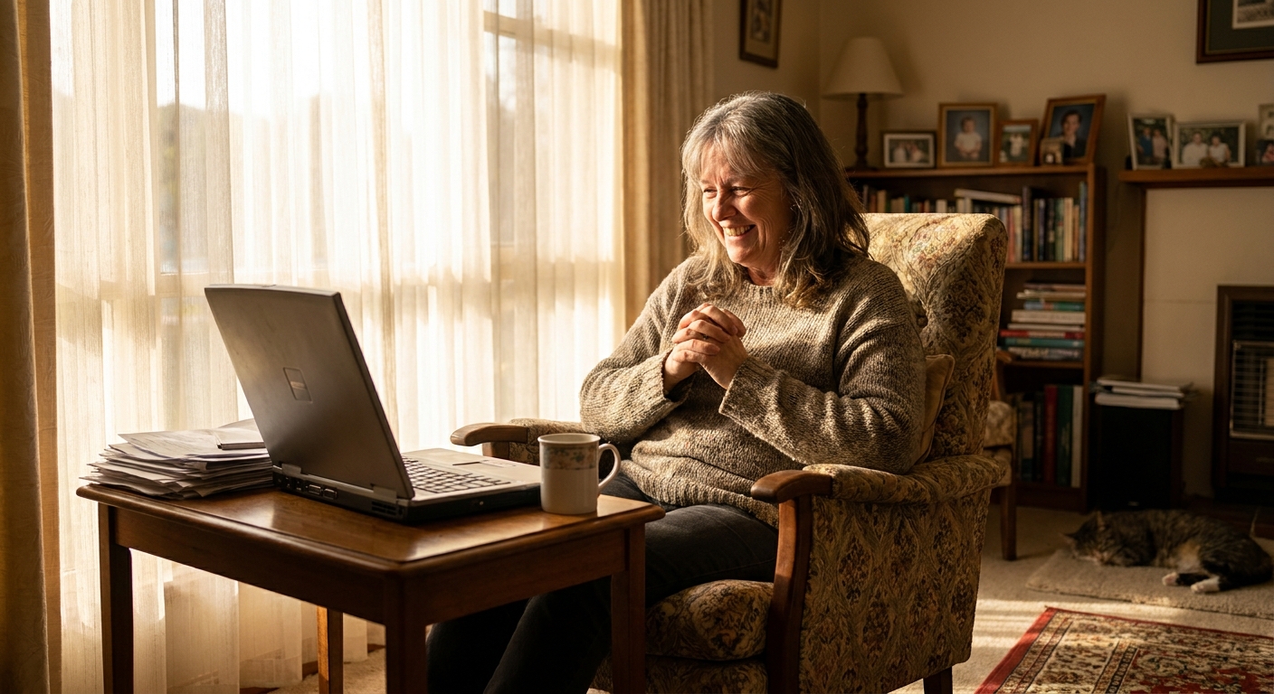 Computer repairs in Allenby Gardens 5009 — a local resident at home, relieved their computer is working again after a fast repair