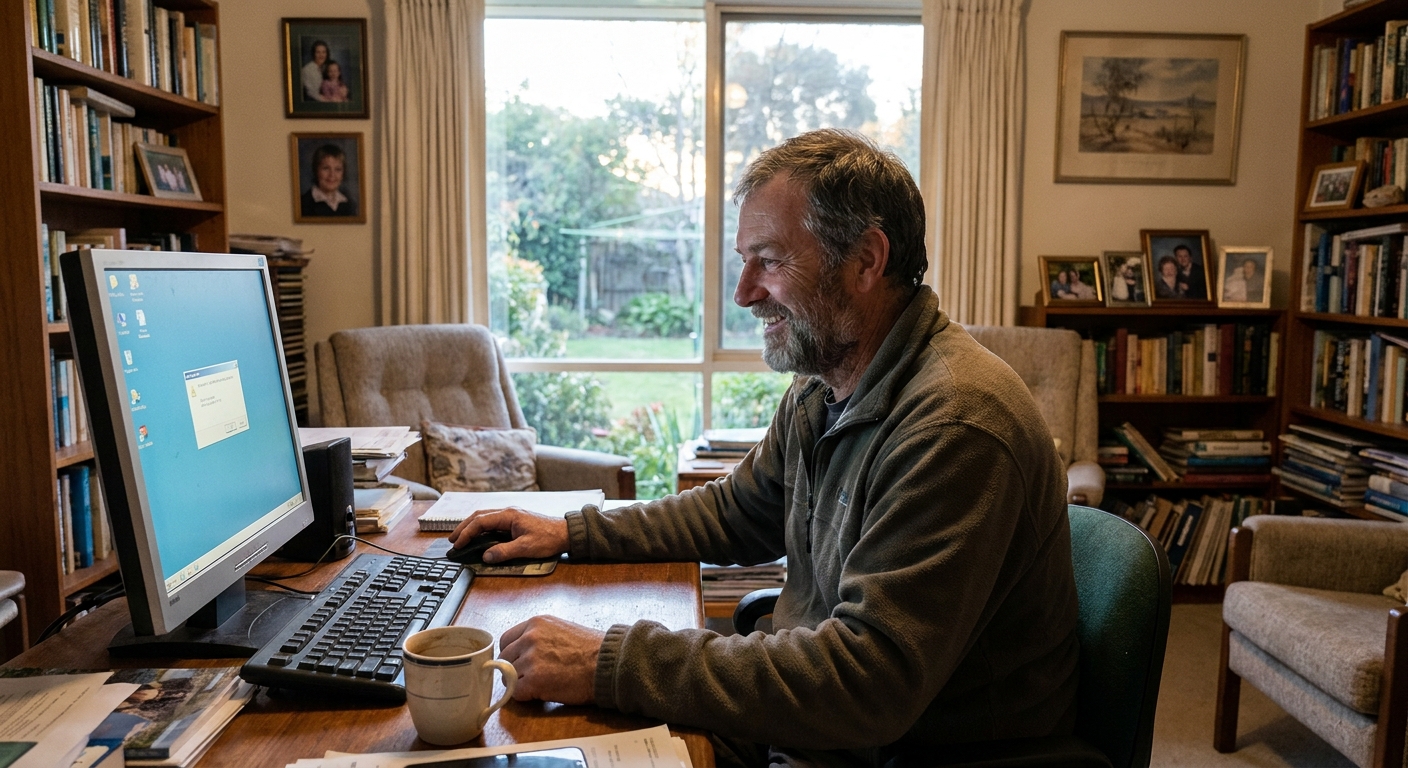 Computer repairs in Austins Ferry 7011 — a local resident at home, relieved their computer is working again after a fast repair