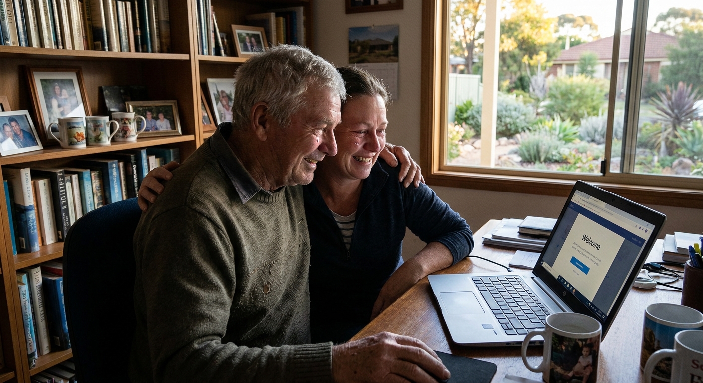 Computer repairs in Banksia Park 5091 — a local resident at home, relieved their computer is working again after a fast repair