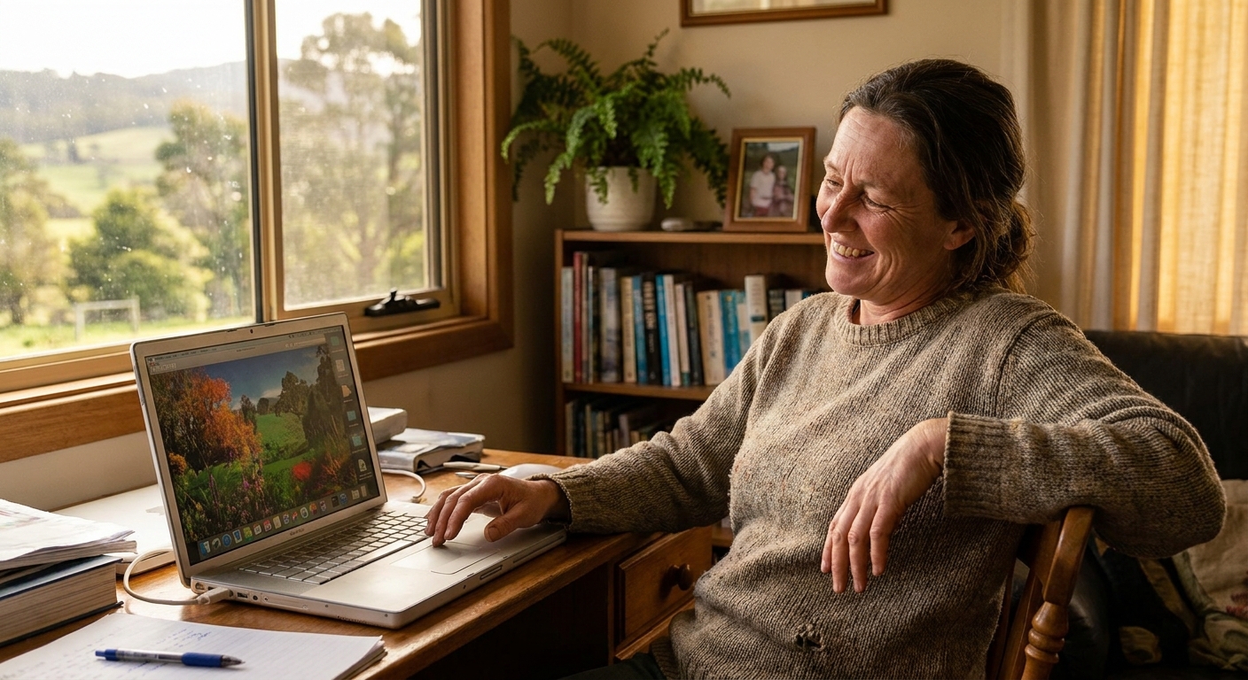 Computer repairs in Berriedale 7011 — a local resident at home, relieved their computer is working again after a fast repair