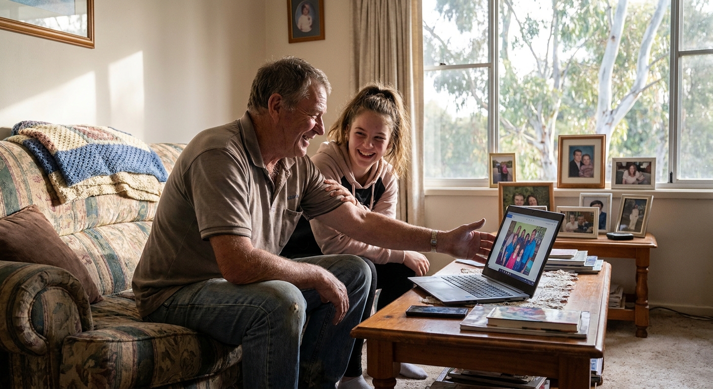 Computer repairs in Birkenhead 5015 — a local resident at home, relieved their computer is working again after a fast repair