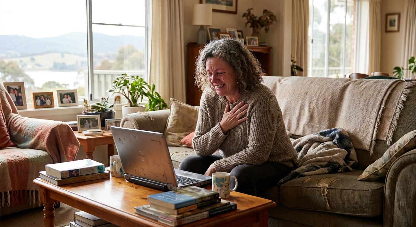 Computer repairs in Blackmans Bay 7052 — a local resident at home, relieved their computer is working again after a fast repair
