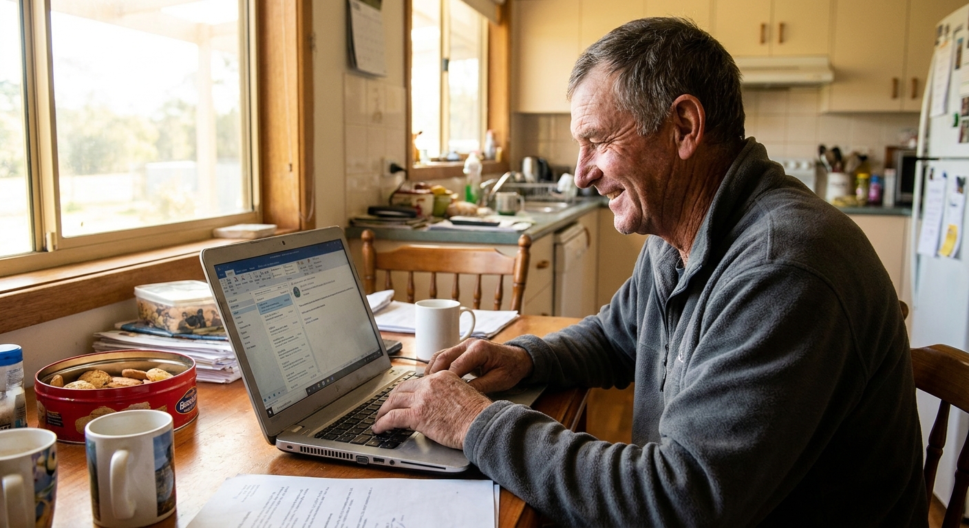 Computer repairs in Bunyip North 3815 — a local resident at home, relieved their computer is working again after a fast repair