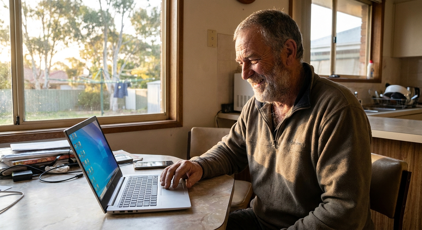 Computer repairs in Capel Sound 3940 — a local resident at home, relieved their computer is working again after a fast repair