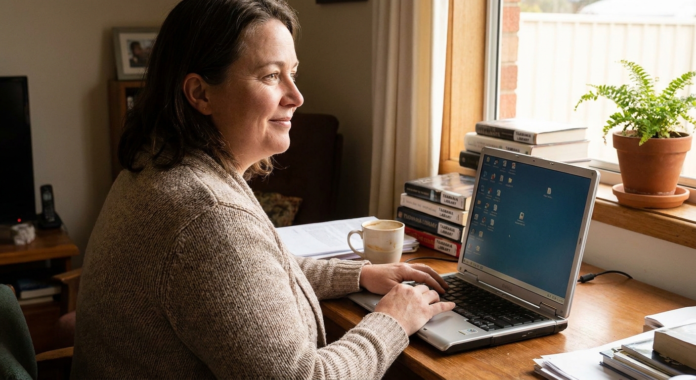 Computer repairs in Derwent Park 7009 — a local resident at home, relieved their computer is working again after a fast repair