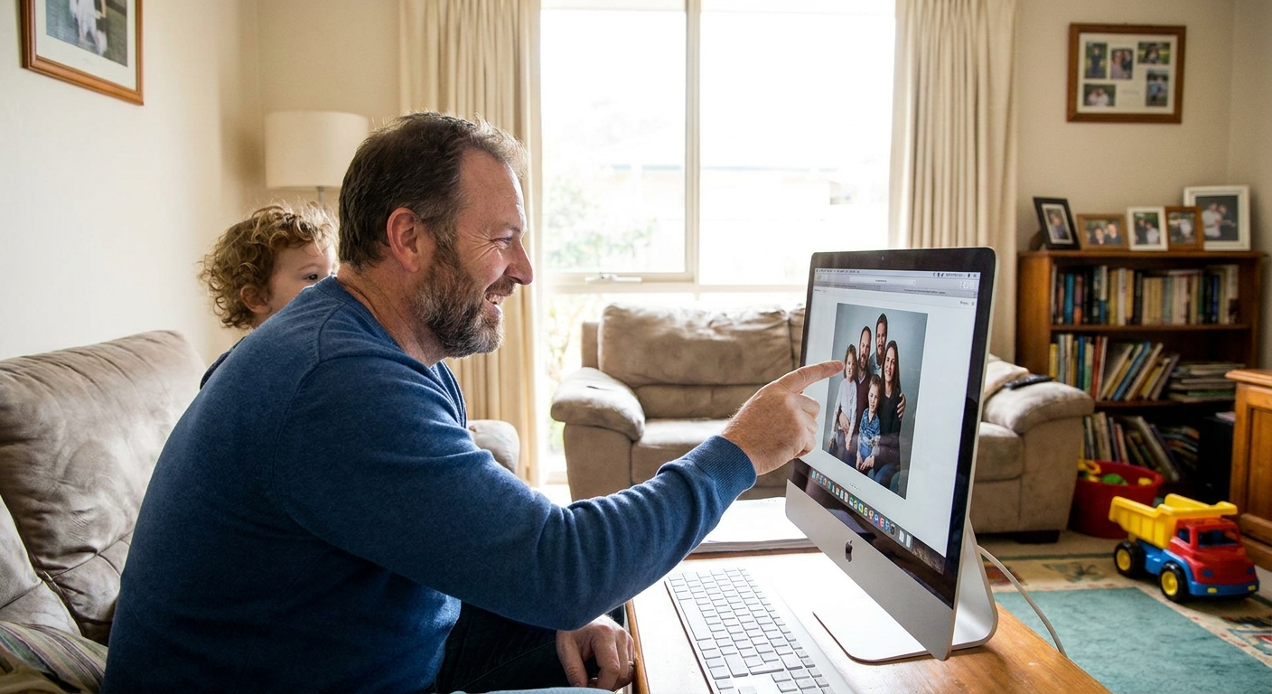 Computer repairs in Doncaster East 3109 — a local resident at home, relieved their computer is working again after a fast repair