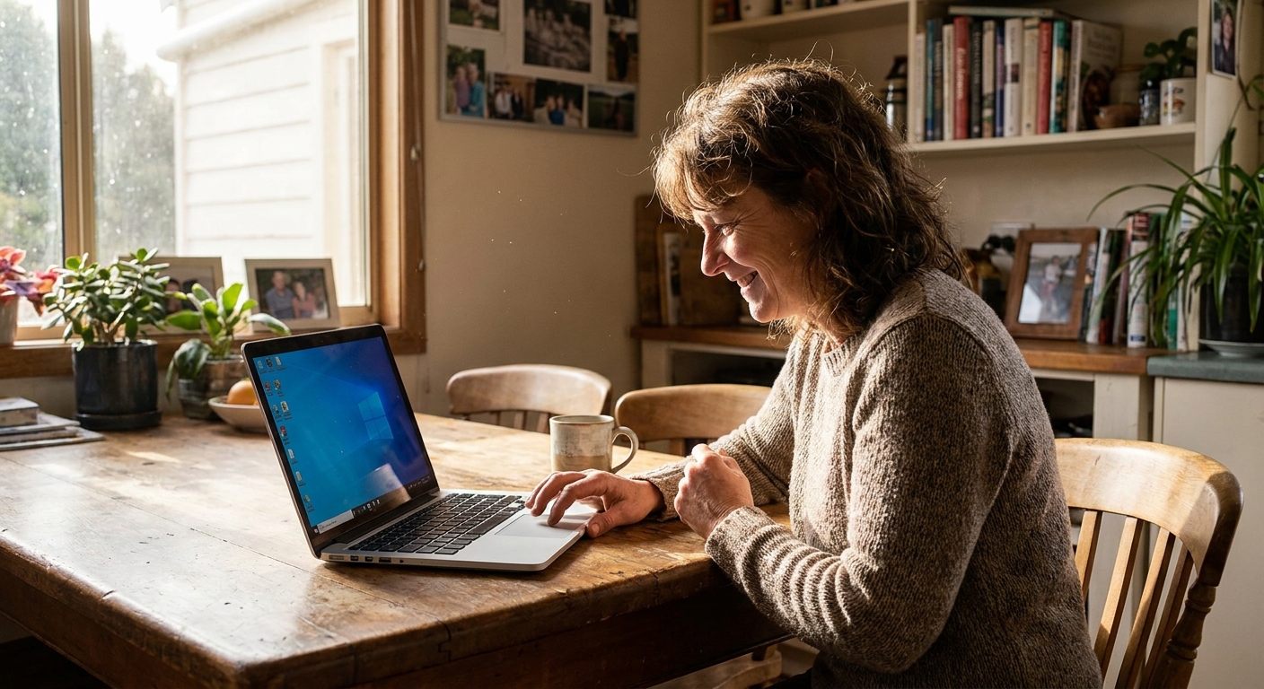 Computer repairs in Glenlusk 7012 — a local resident at home, relieved their computer is working again after a fast repair
