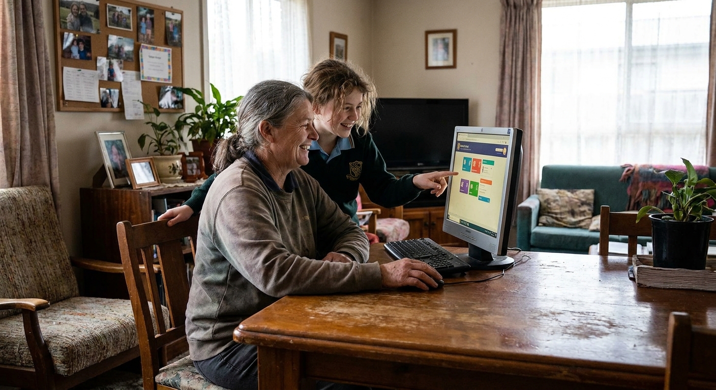 Computer repairs in Glenorchy 7010 — a local resident at home, relieved their computer is working again after a fast repair