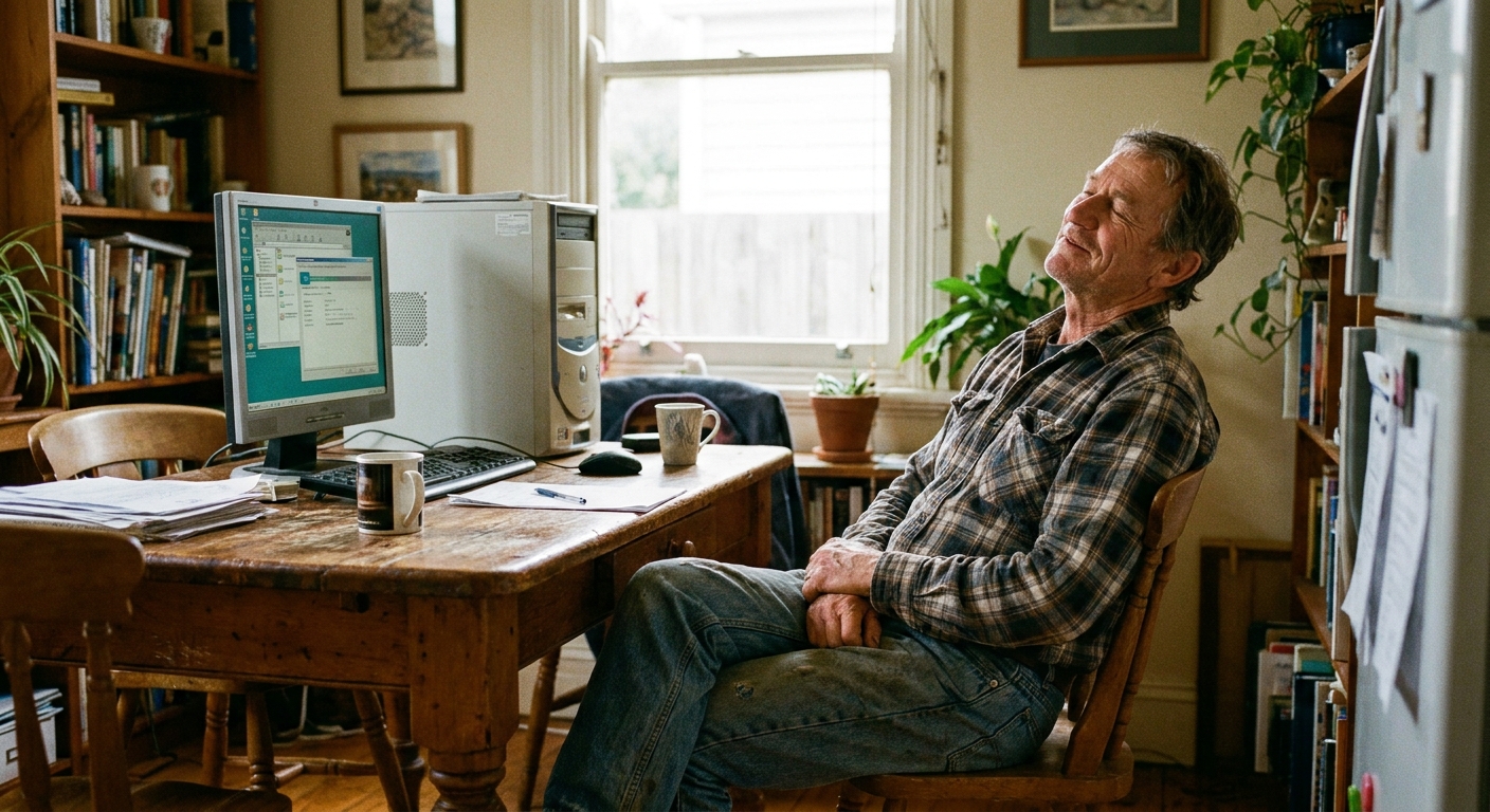 Computer repairs in Hobart 7001 — a local resident at home, relieved their computer is working again after a fast repair