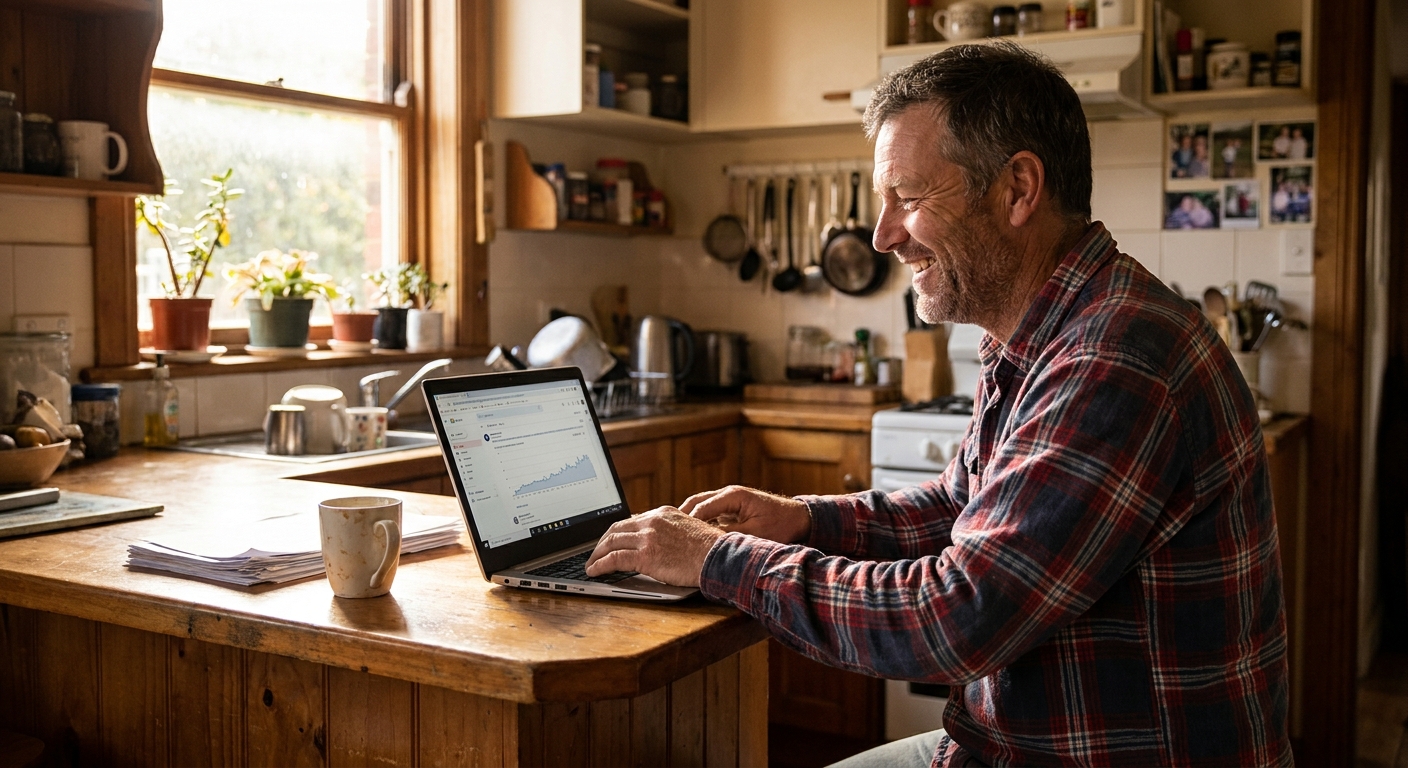 Computer repairs in Lenah Valley 7008 — a local resident at home, relieved their computer is working again after a fast repair