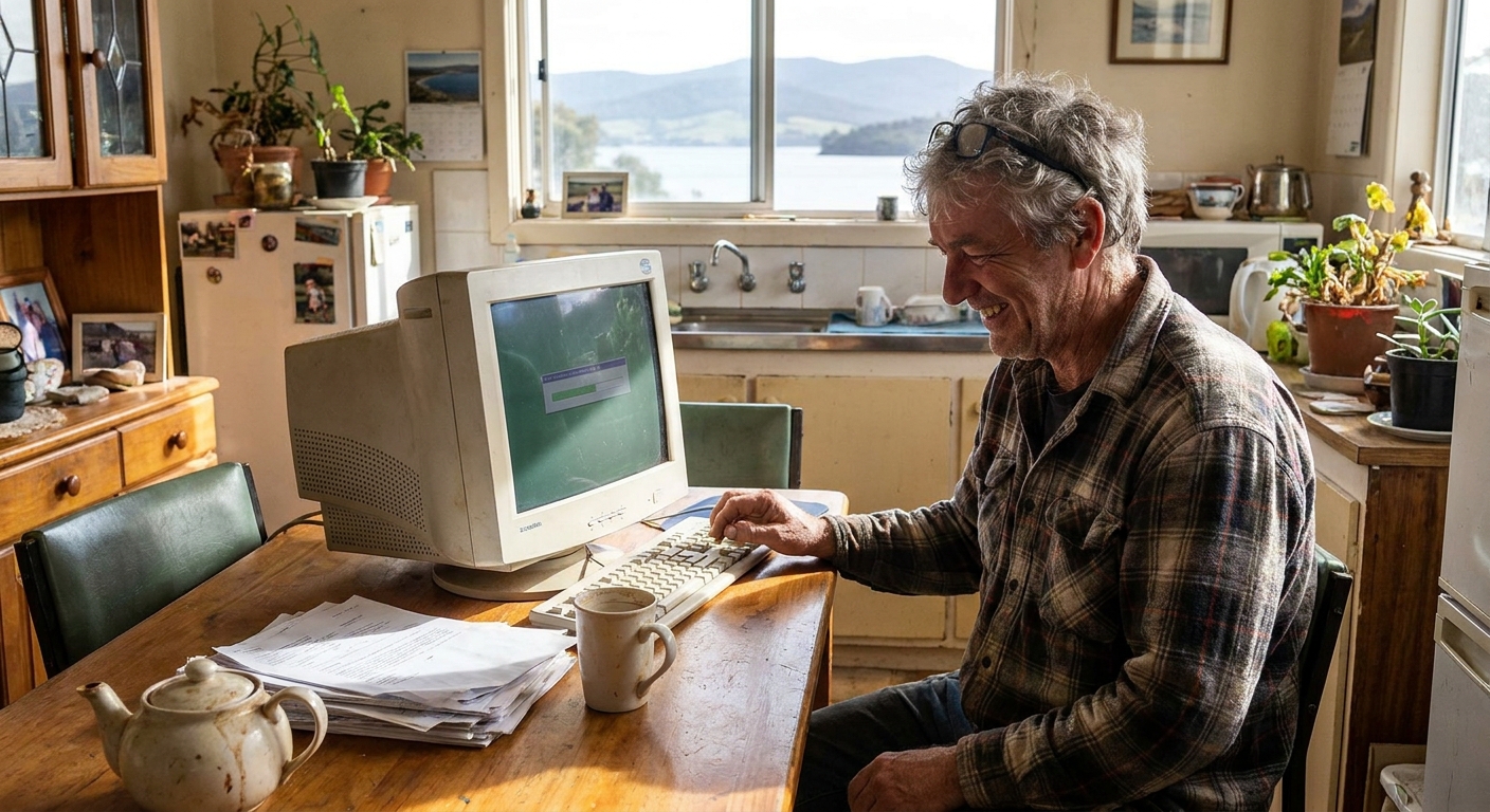 Computer repairs in Montagu Bay 7018 — a local resident at home, relieved their computer is working again after a fast repair