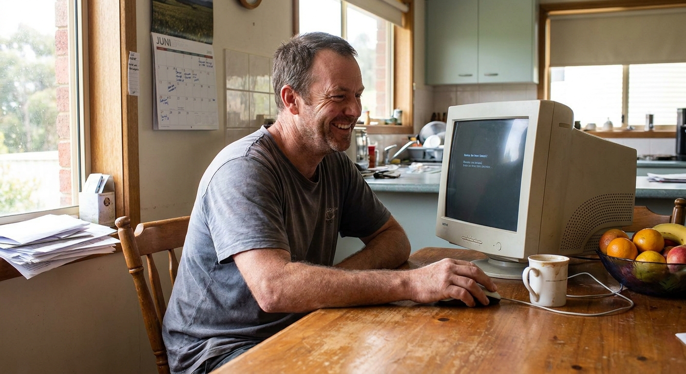 Computer repairs in Montrose 7010 — a local resident at home, relieved their computer is working again after a fast repair
