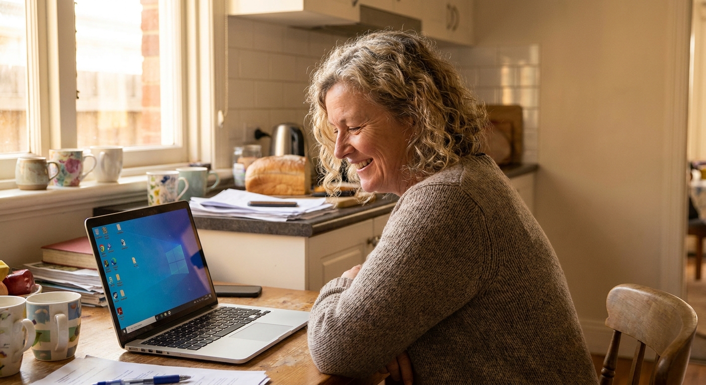 Computer repairs in North Hobart 7000 — a local resident at home, relieved their computer is working again after a fast repair